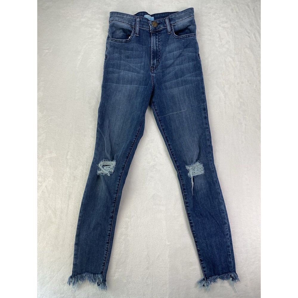 Show Me Your Mumu Blue Soho Zip Up Skinnies jeans Vintage rain wash Sz 25 - flaw